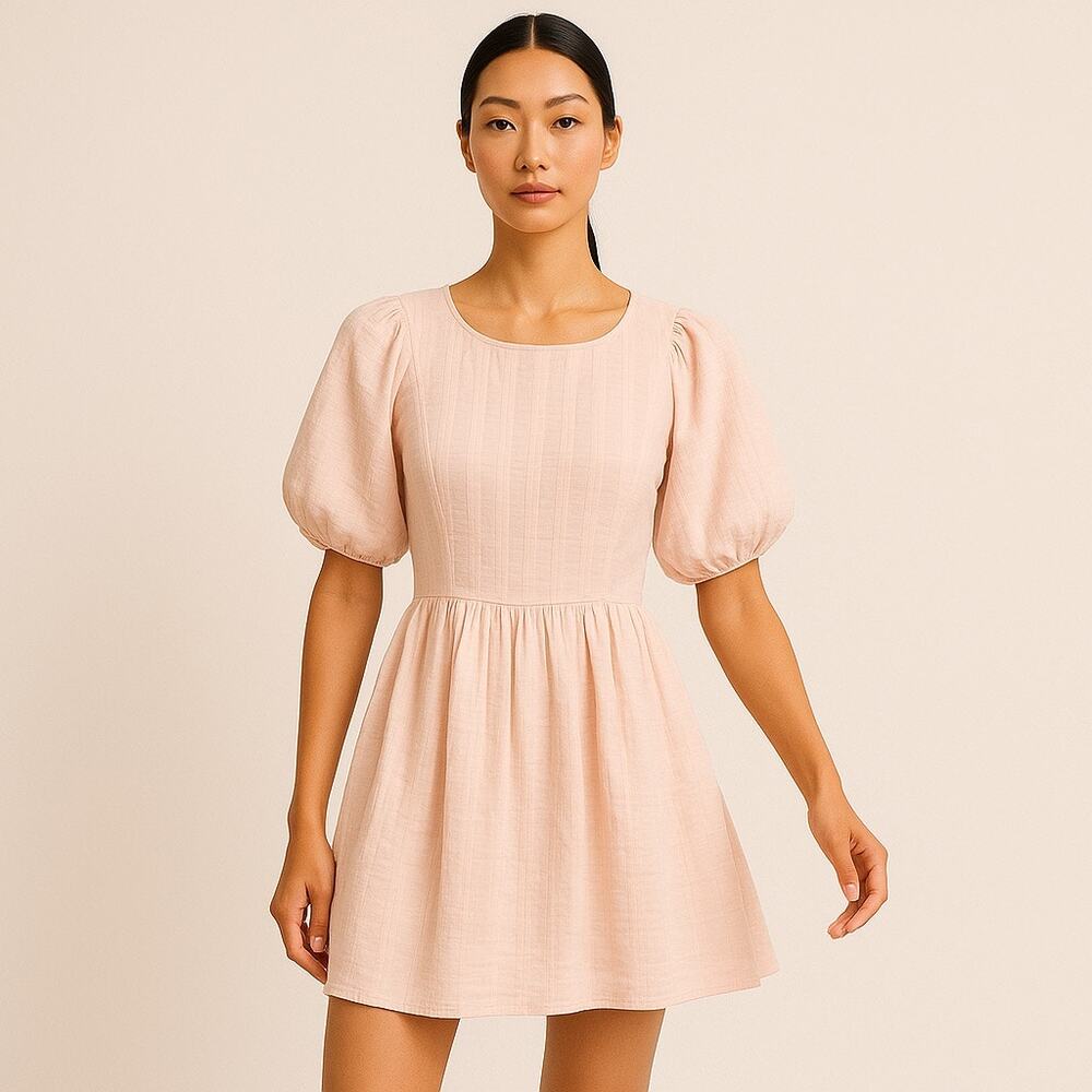 Showpo Cherie Pink Orange Puff Sleeve Cutout Open Back Mini Fit & Flare Dress 4
